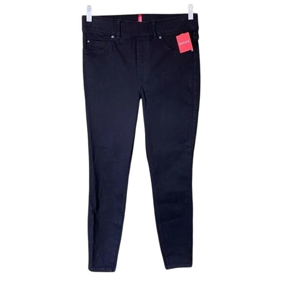 NWT Spanx High Rise Ankle Crop Skinny Pull On Jeans Back Pockets XL Clean Black - Picture 12 of 14